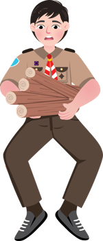 Scout Boy Carrying Firewood for Outdoor Camp png