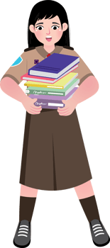 Scout Girl Carrying a Stack of Books to Class png