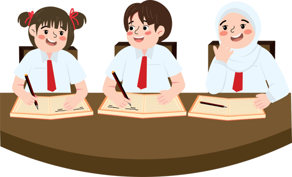 School Children Studying Together After Vacation png