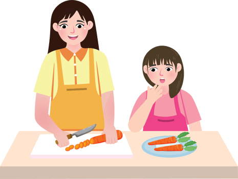 Little Girl Helping Mother Cook Soup in Kitchen png