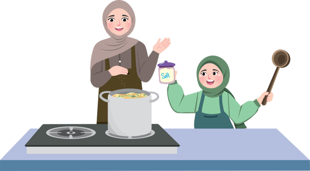 Little Girl Helping Mom Cook for Ramadan Iftar png