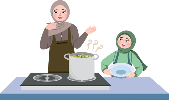 Muslim Family Preparing Meal for Breaking Fast png