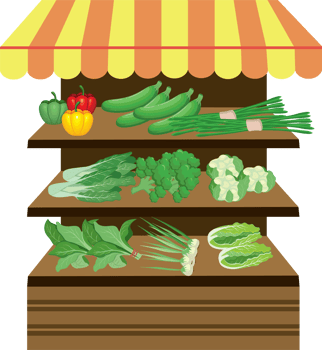 Full Vegetable Display Shelf at Fresh Produce Market png
