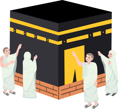 Muslim Pilgrims Touching the Kaaba During Hajj or Umrah png