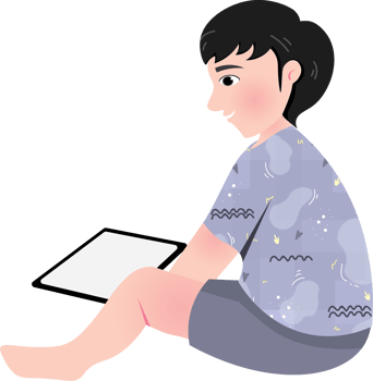 Boy Playing Games on a Touchscreen Device png