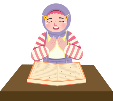 Muslim Girl Praying Before Studying at Desk png