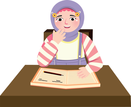 Muslim Girl Studying at Desk with Books and Focused Expression png