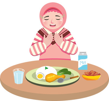 Little Hijab Girl Enjoying Early Morning Meal for Ramadan png