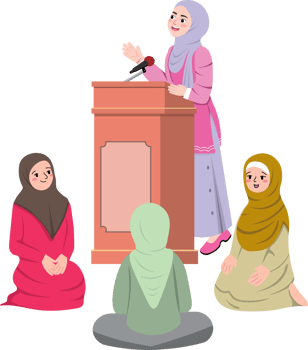 Female Islamic Speaker Giving Religious Talk During Ramadan in Mosque png