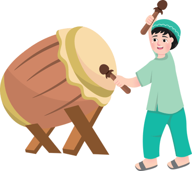 Boy Playing Bedug Drum During Islamic Call to Prayer png