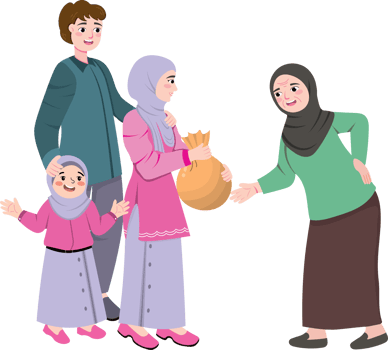Charity and Zakat Distribution by Muslim Family on Eid al-Fitr png