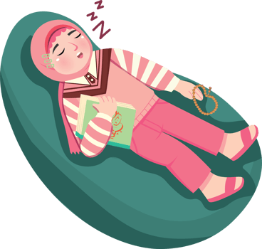 Muslim child sleeping during Ramadan activity at home png
