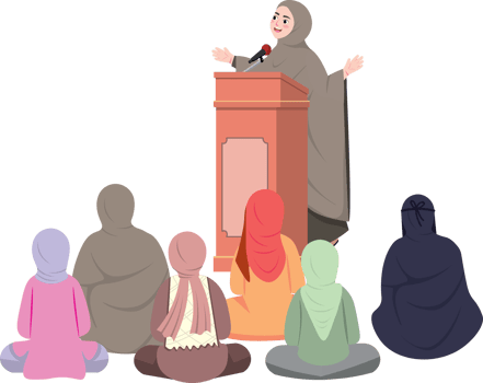 Muslim Woman Giving Religious Lecture at Mosque in Holy Month at Podium png