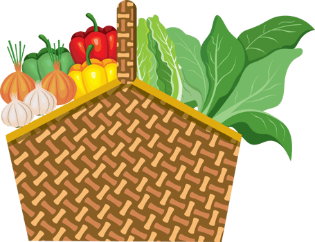 Organic Veggies in a Handwoven Rattan Basket png