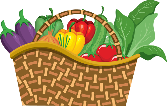 Fresh Vegetables in Wicker Basket for Grocery Shopping png