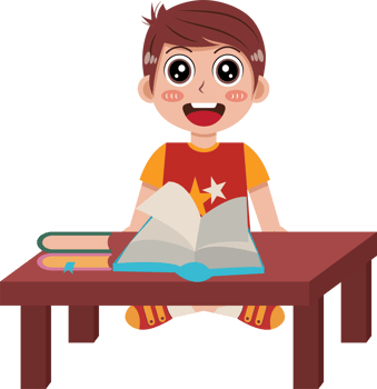 Illustration of a Boy Reading a Book on The Table png