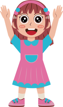 Cartoon Illustration of Happy Girl Raising Arms png