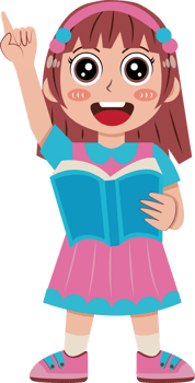 Illustration of Girl Raising Hand While Holding Book png