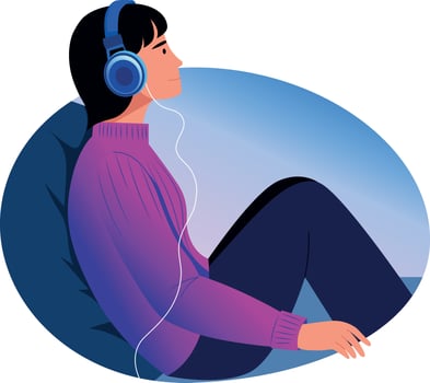 A character listening to soothing music, flat illustration vector