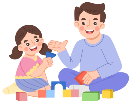 Illustration of Father and Daughter Playing with Blocks png