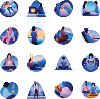 Set of Flat Style Sleep and Meditation Illustrations vector