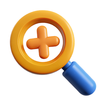 3D Icon of a Magnifying Glass with Plus Sign, Zoom In, Search Tool, Focus Enhancement, and Data Analysis Symbol png
