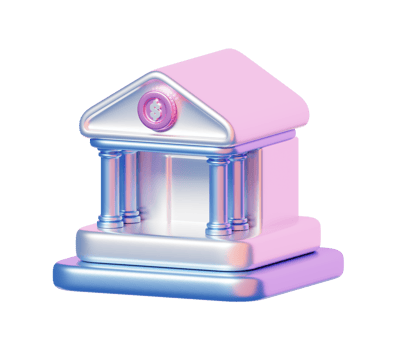3D Metallic Pastel Bank Building Icon Representing Financial Institution, Digital Banking, or Investment Concept png