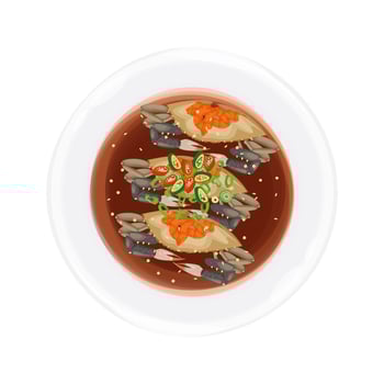 Illustration logo Clipart Top View Ganjang Gejang Raw Marinated Crabs on a White Plate vector