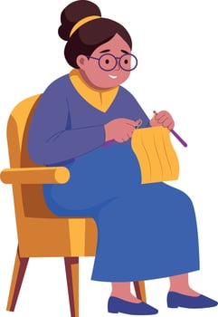 A flat style illustration of grandma knitting on chair vector