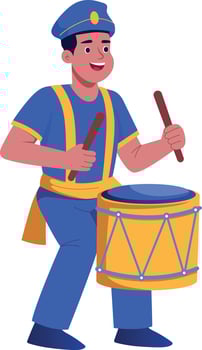 A flat style illustration of drummer playing music passionately vector