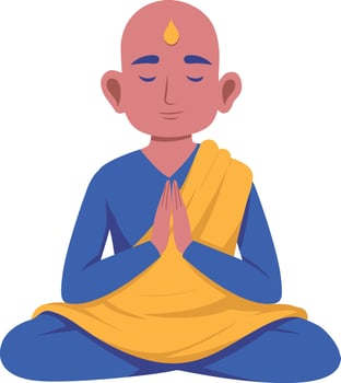 Flat illustration depicting a peaceful monk character vector