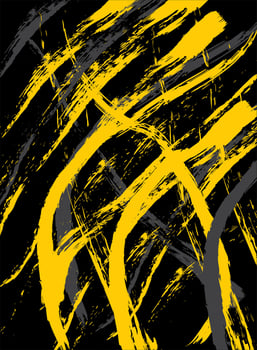 A black and yellow abstract painting with a brush stroke vector