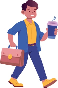 Flat style illustration showing a person going office with a bag vector