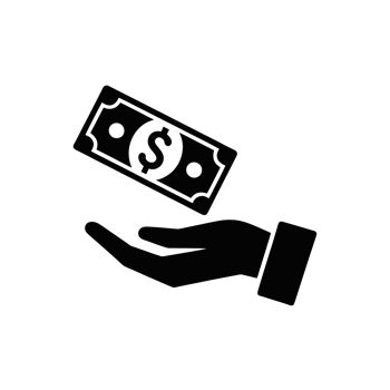 A silhouette of an open hand is depicted with a dollar bill hovering above it, suggesting a concept related to financial transactions. cutouts png
