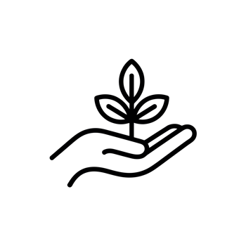 A simple line drawing depicts a hand gently holding a small plant with three leaves. cutouts png