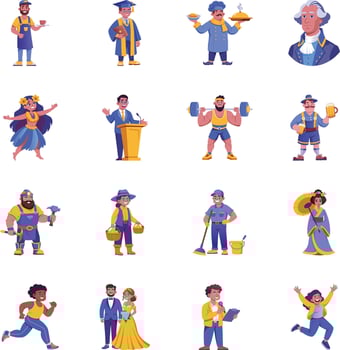 Set of Flat Style Diverse People Illustrations vector