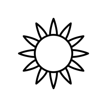 A simple black line drawing of a sun features a circular center with pointed rays extending outward cutouts png