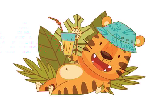 Cute little tiger having summer vacation. Adorable baby animal character cartoon illustration vector