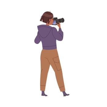 Woman Photographer Shooting with Professional Camera in Studio Illustration vector