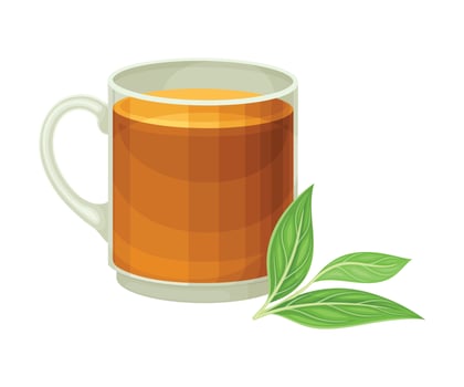 Glass Tea Mug with Hot Aromatic Beverage Poured with Boiling Water for Brewing Closeup Illustration vector