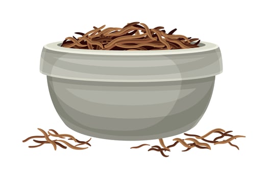 Dry Fermented Black Tea for Hot Aromatic Beverage Preparation Rested in Bowl Closeup Illustration vector