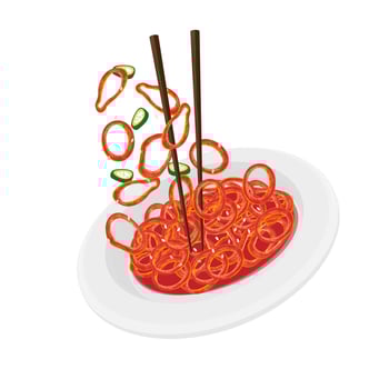 Illustration logo Clipart Levitation Ojingeojeot Korean Spicy Fermented Squid on a White Plate vector