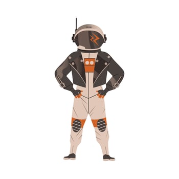 Spaceman or Astronaut Man Character in Space Suit on the Moon Wearing Leather Jacket Illustration vector