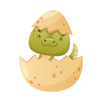 Cute green snake in hatching from egg. Funny wild reptile baby animal cartoon illustration vector