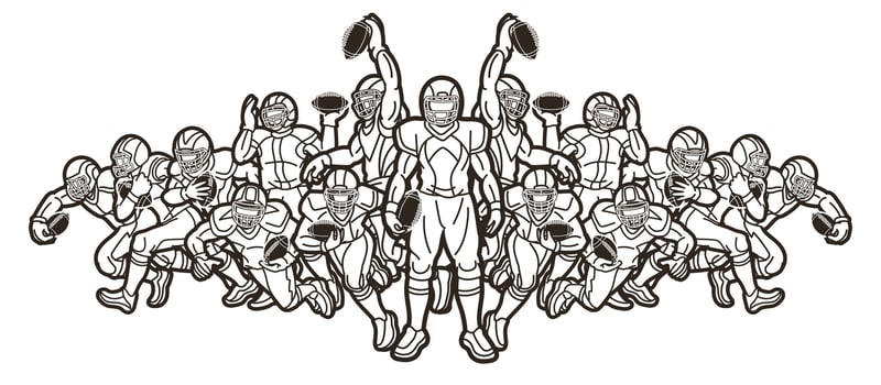 Group of American Football Team Cartoon Sport Mix Action Outline vector
