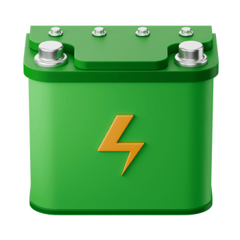 Green battery with a lightning bolt cute 3d render icon illustration png