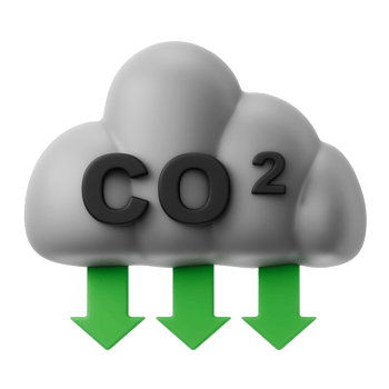 carbon dioxide emission reduction with co2 label and green arrow 3d render icon illustration png