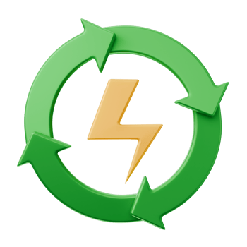 renewable energy with green arrow in round cycle and lightning symbol 3d render icon illustration png
