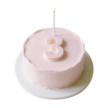 Birthday cake with a number 3 candle png