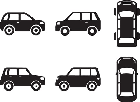 Sleek Six SUV Silhouettes Dual Side and Top Views for Dynamic Automotive Design vector